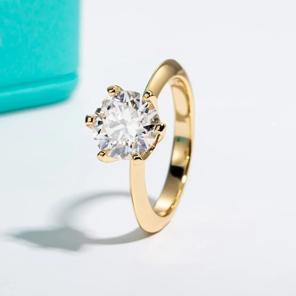 CERTIFIED 18k Yellow Gold 3.ct Diamond Ring Engagement Moissanite 925 Wedding